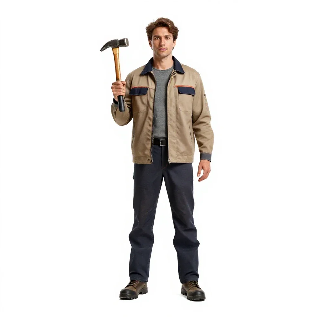 Field geologist with a rock hammer isolated on a white background