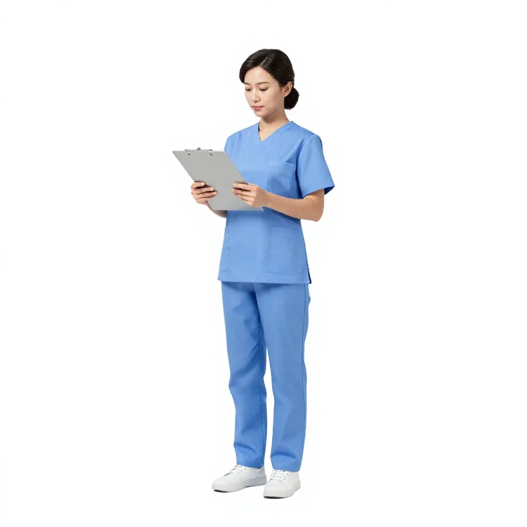 Nurse checking a chart isolated on a white background