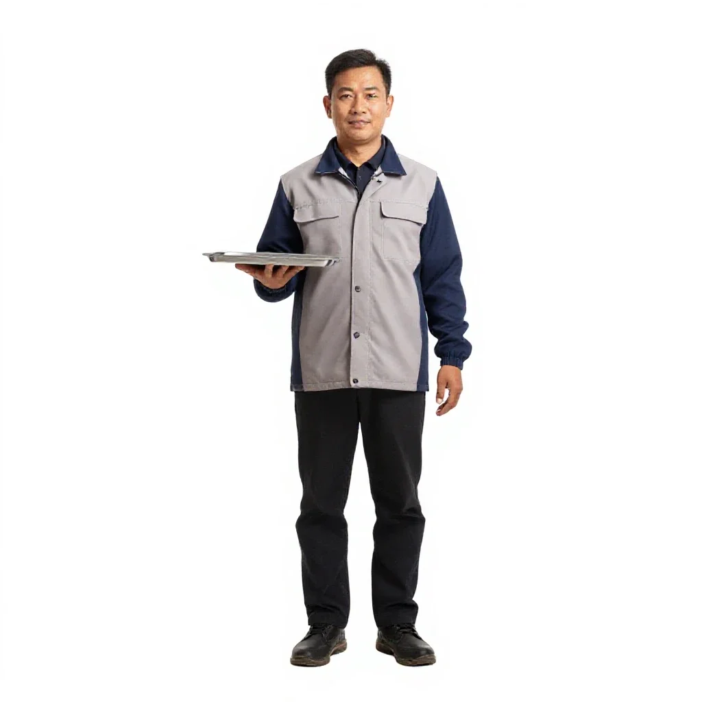 Street food vendor with a tray isolated on a white background