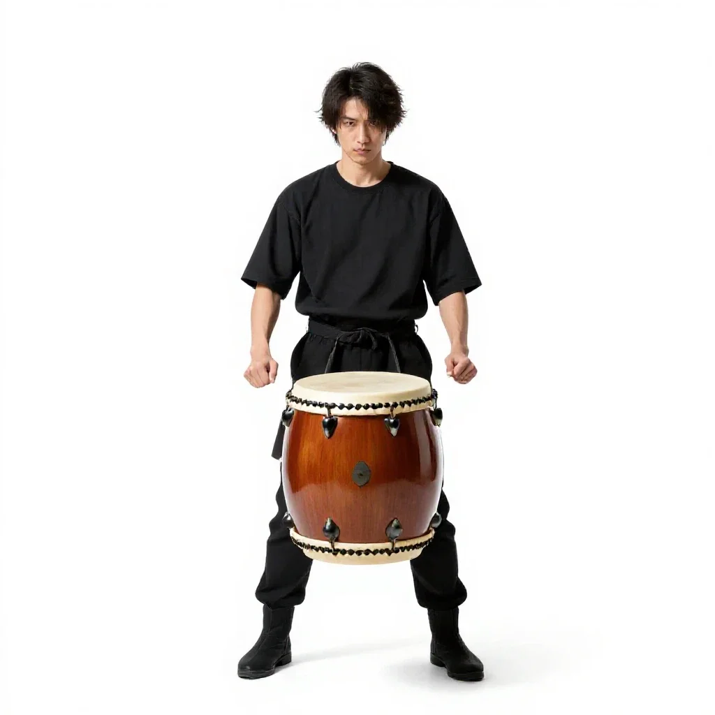 Taiko drummer isolated on a white background