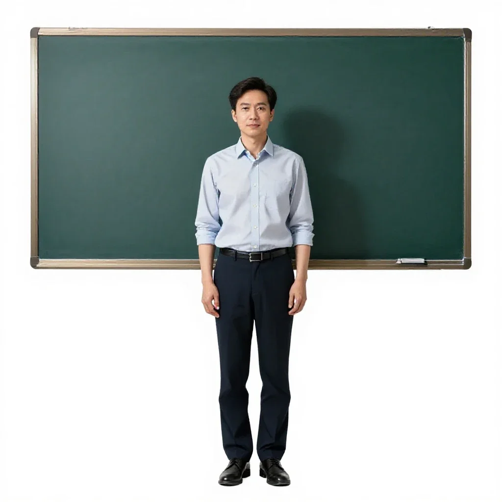 Teacher at a chalkboard isolated on a white background