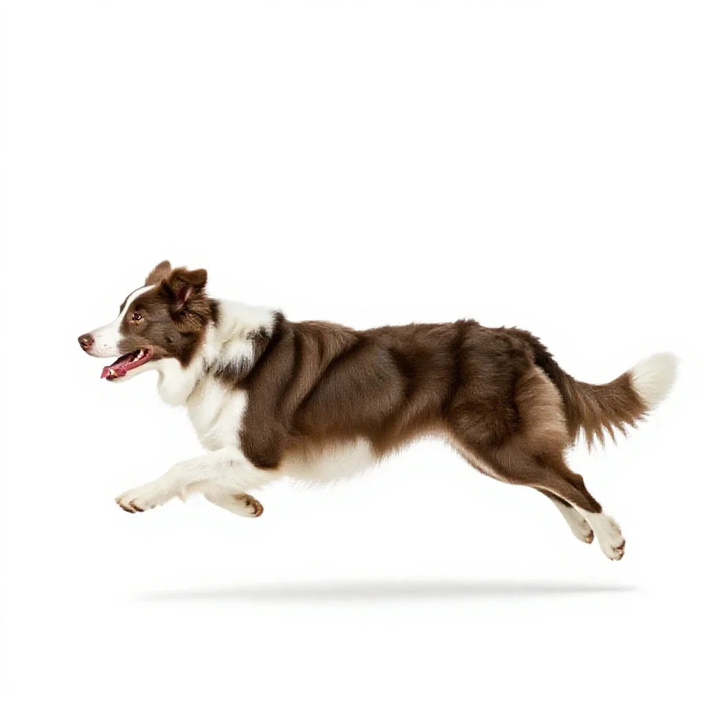 Border collie mid-leap isolated on a white background
