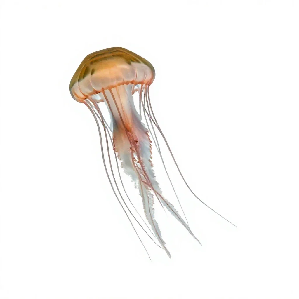 Jellyfish with long tendrils isolated on a white background