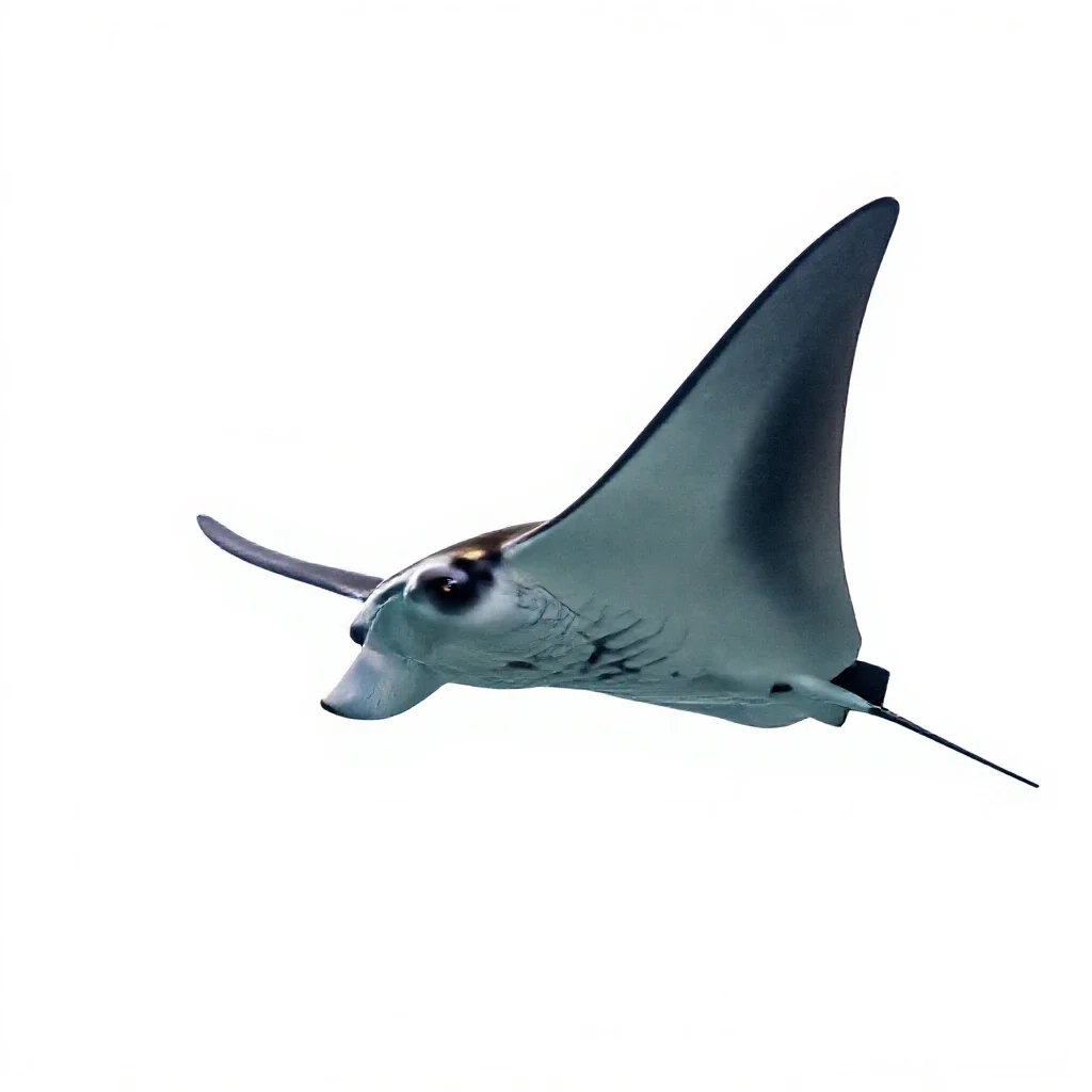 Manta ray gliding isolated on a white background
