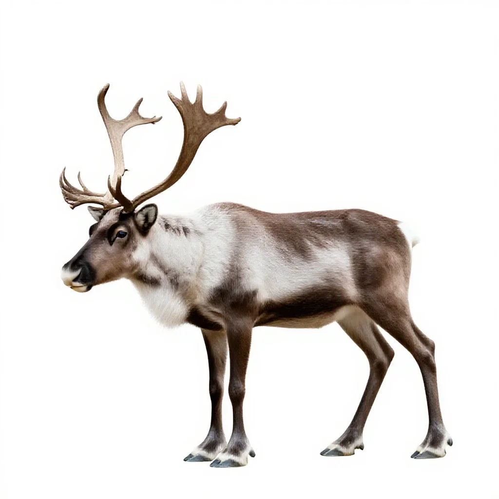 Reindeer with full antlers isolated on a white background