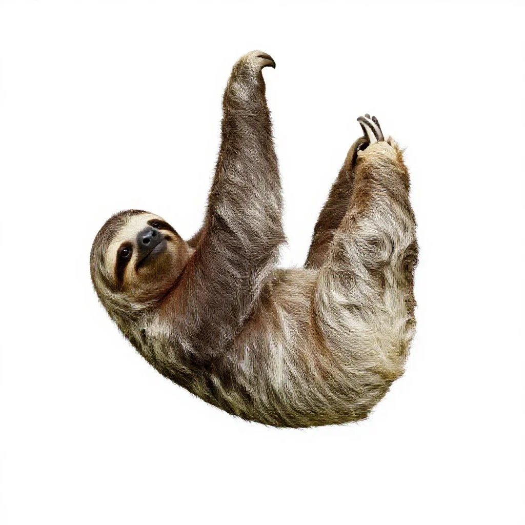 Sloth hanging isolated on a white background