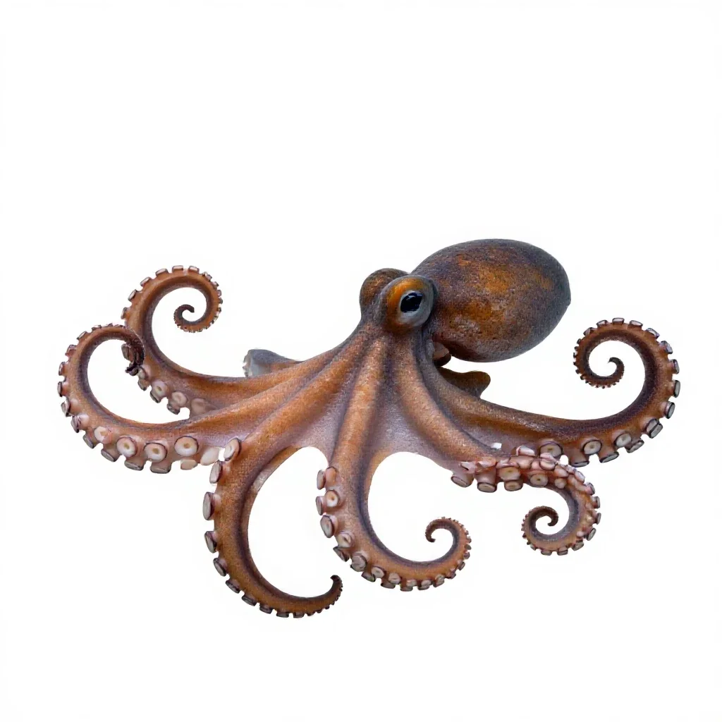 Octopus with curled arms isolated on a white background