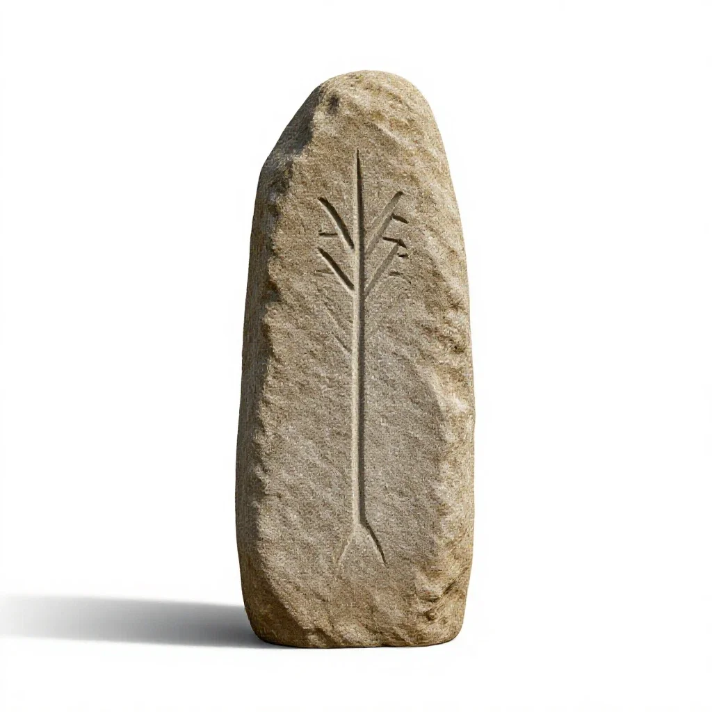 Rune-carved standing stone isolated on a white background