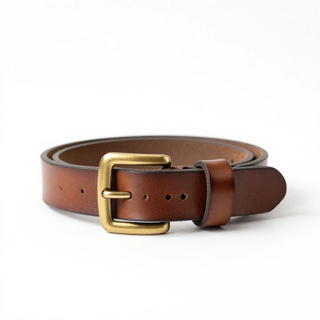 Leather belt with a brass buckle isolated on a white background