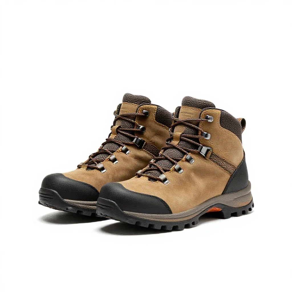 Pair of hiking boots isolated on a white background