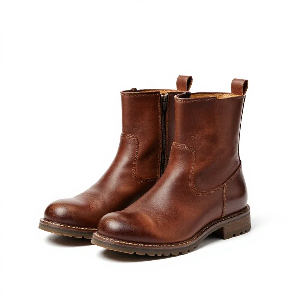 Pair of leather boots isolated on a white background