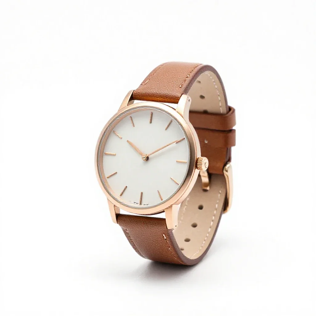 Wristwatch with a leather strap isolated on a white background