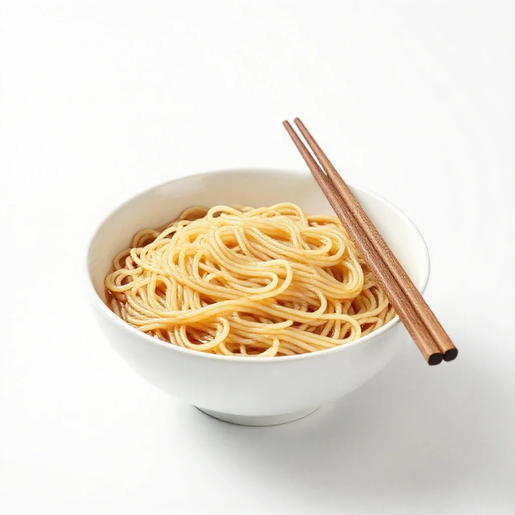 Bowl of noodles with chopsticks isolated on a white background