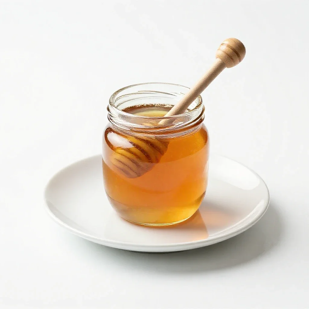 Jar of honey with a dipper isolated on a white background