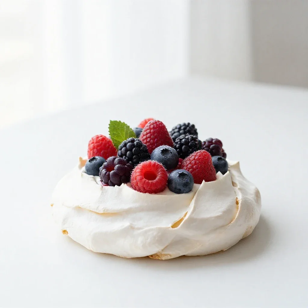 Pavlova with berries isolated on a white background