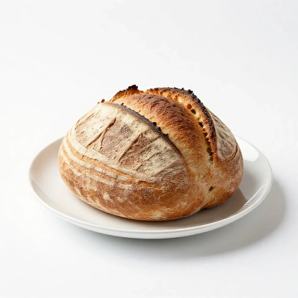 Sourdough boule with a scored crust isolated on a white background