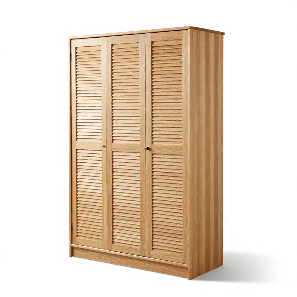 Wardrobe with louvred doors isolated on a white background