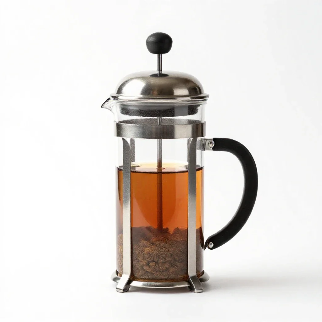 French press coffee maker isolated on a white background