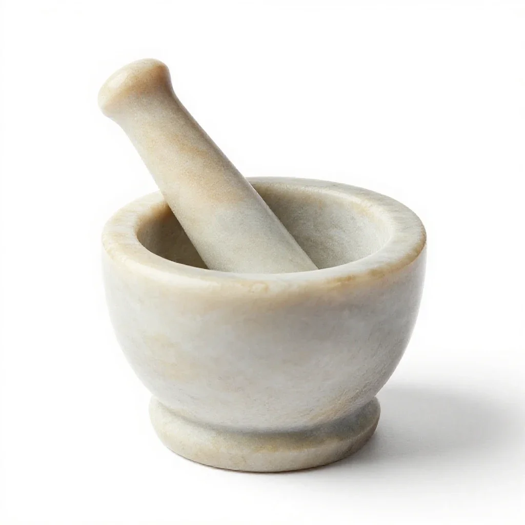 Marble mortar and pestle isolated on a white background