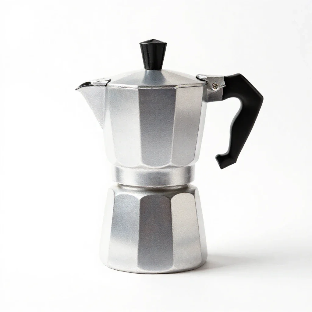 Stovetop espresso moka pot isolated on a white background