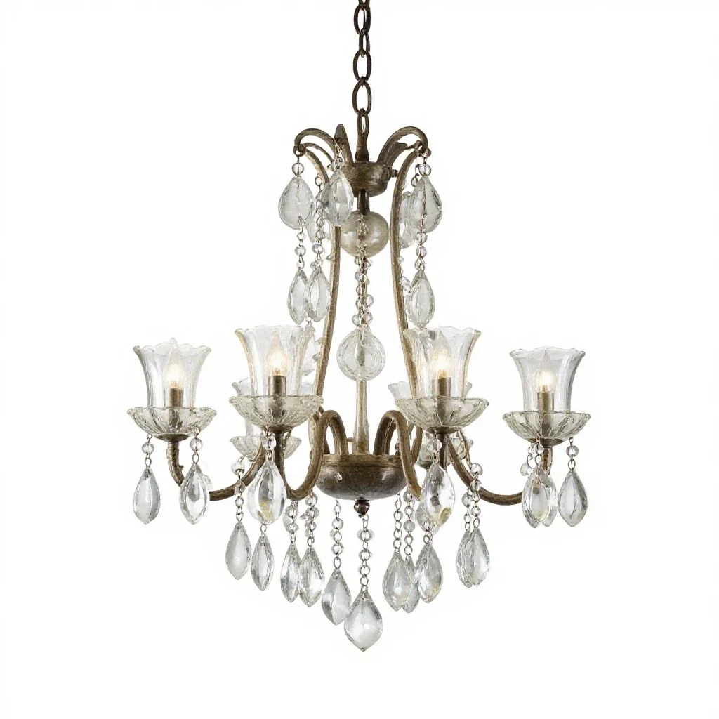 Chandelier with glass drops isolated on a white background
