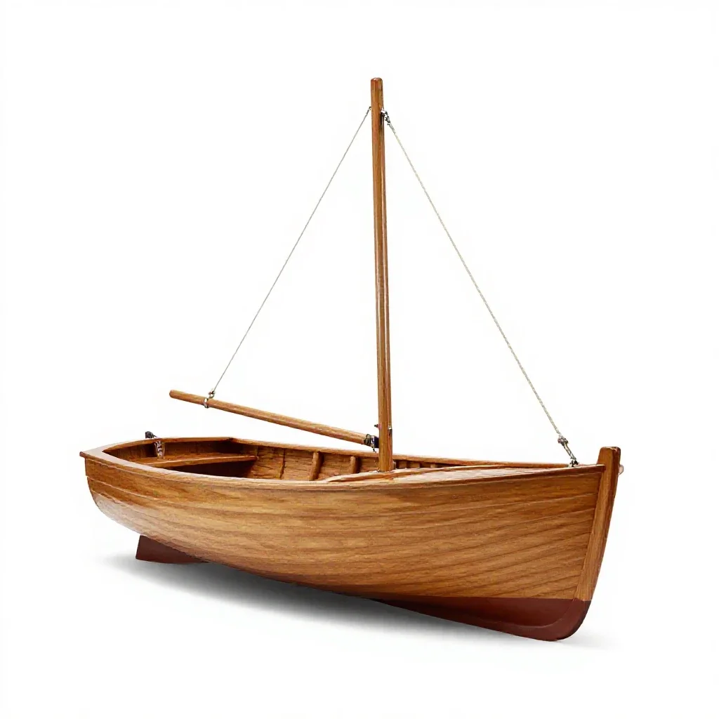 Wooden sailing dinghy isolated on a white background