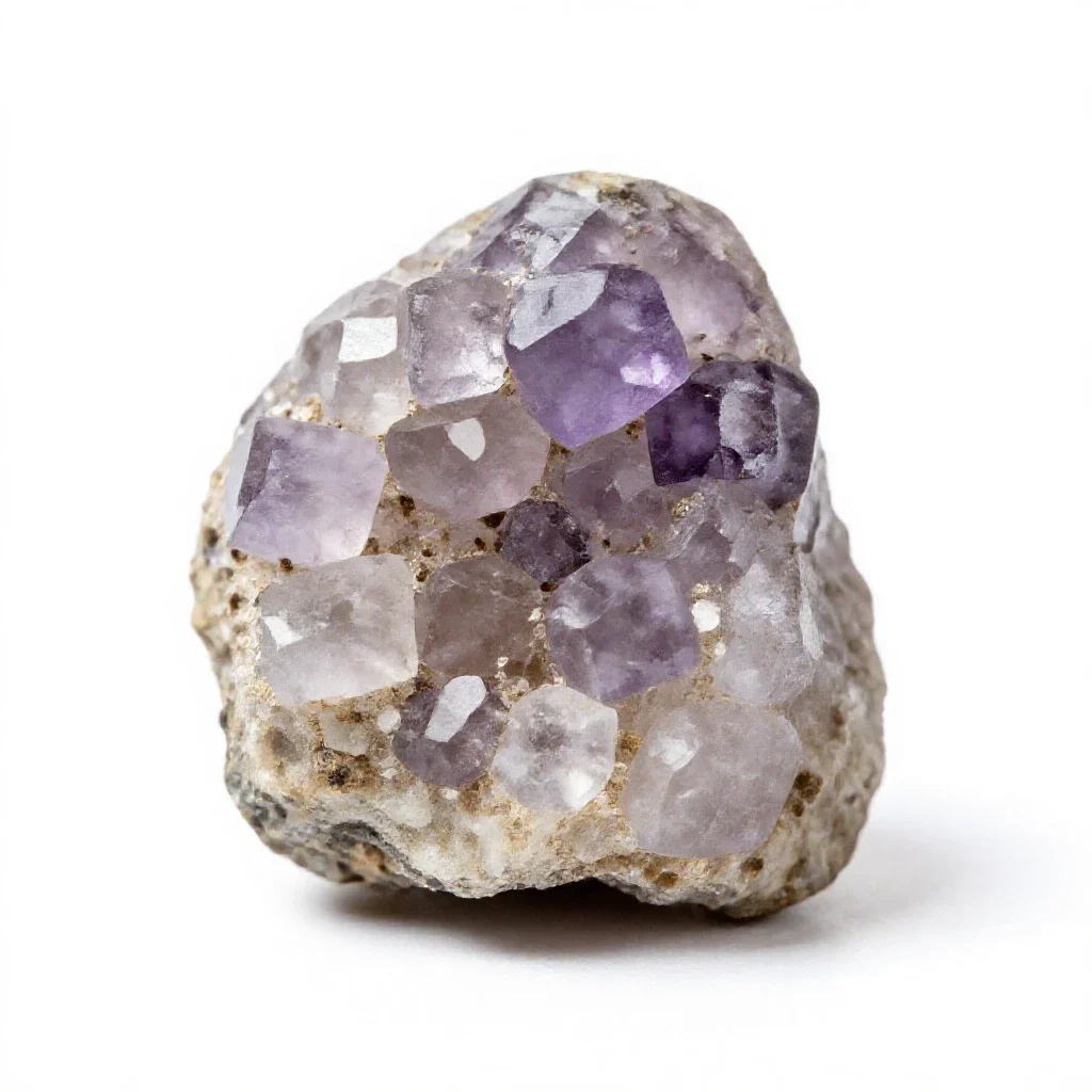 Fluorite cluster isolated on a white background