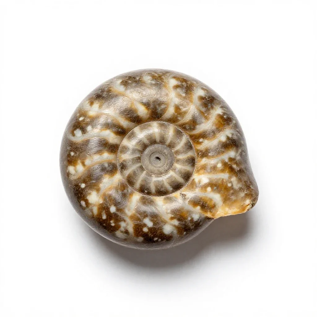 Fossilised ammonite isolated on a white background