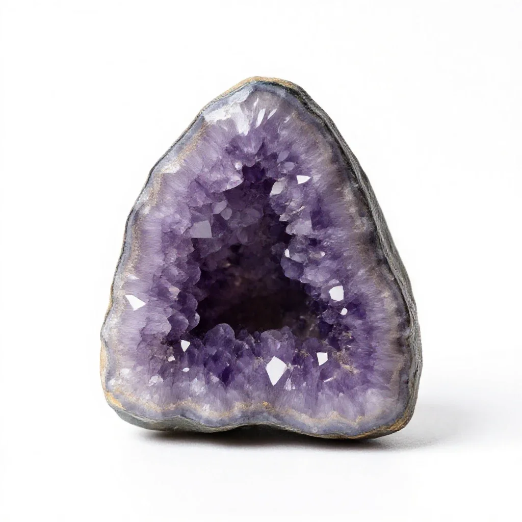 Amethyst geode half isolated on a white background