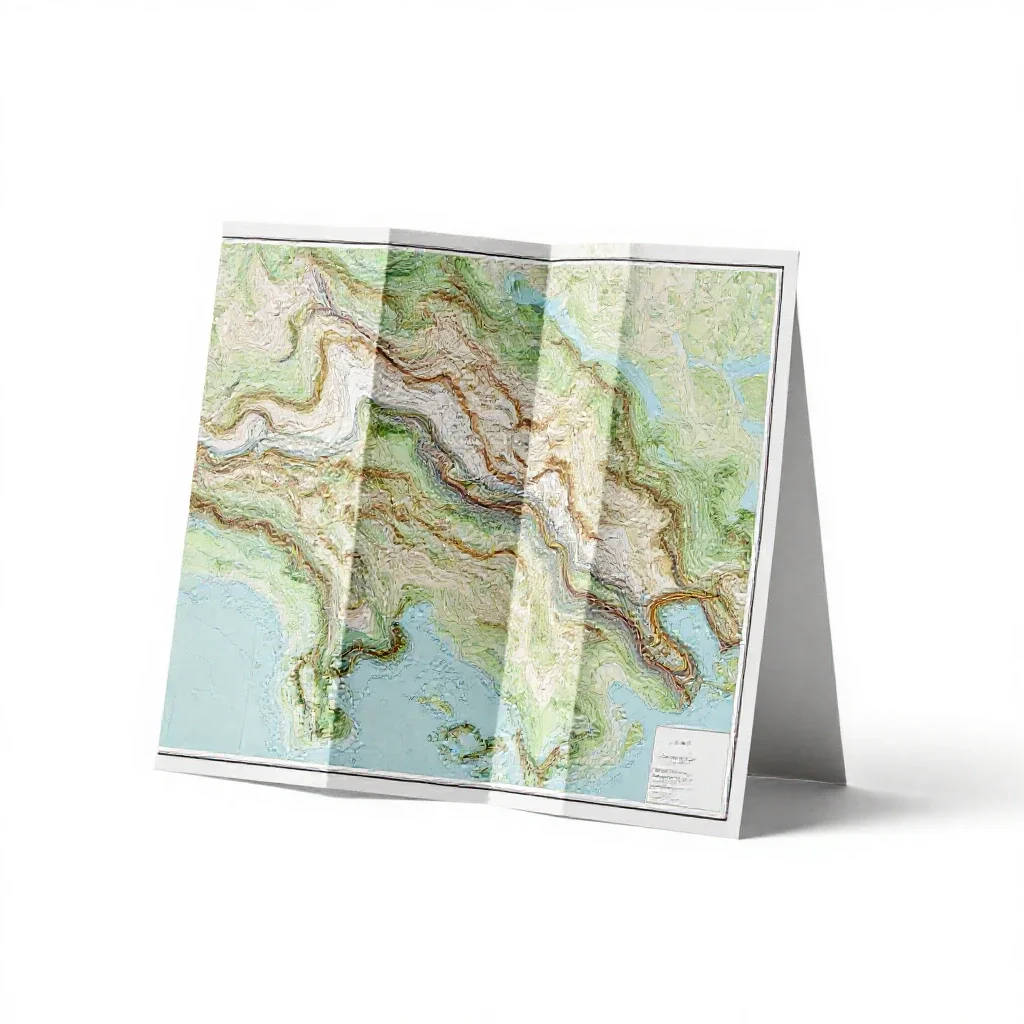 Topographic map folded isolated on a white background