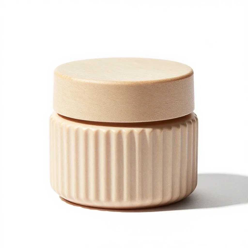 Ribbed cosmetics jar isolated on a white background