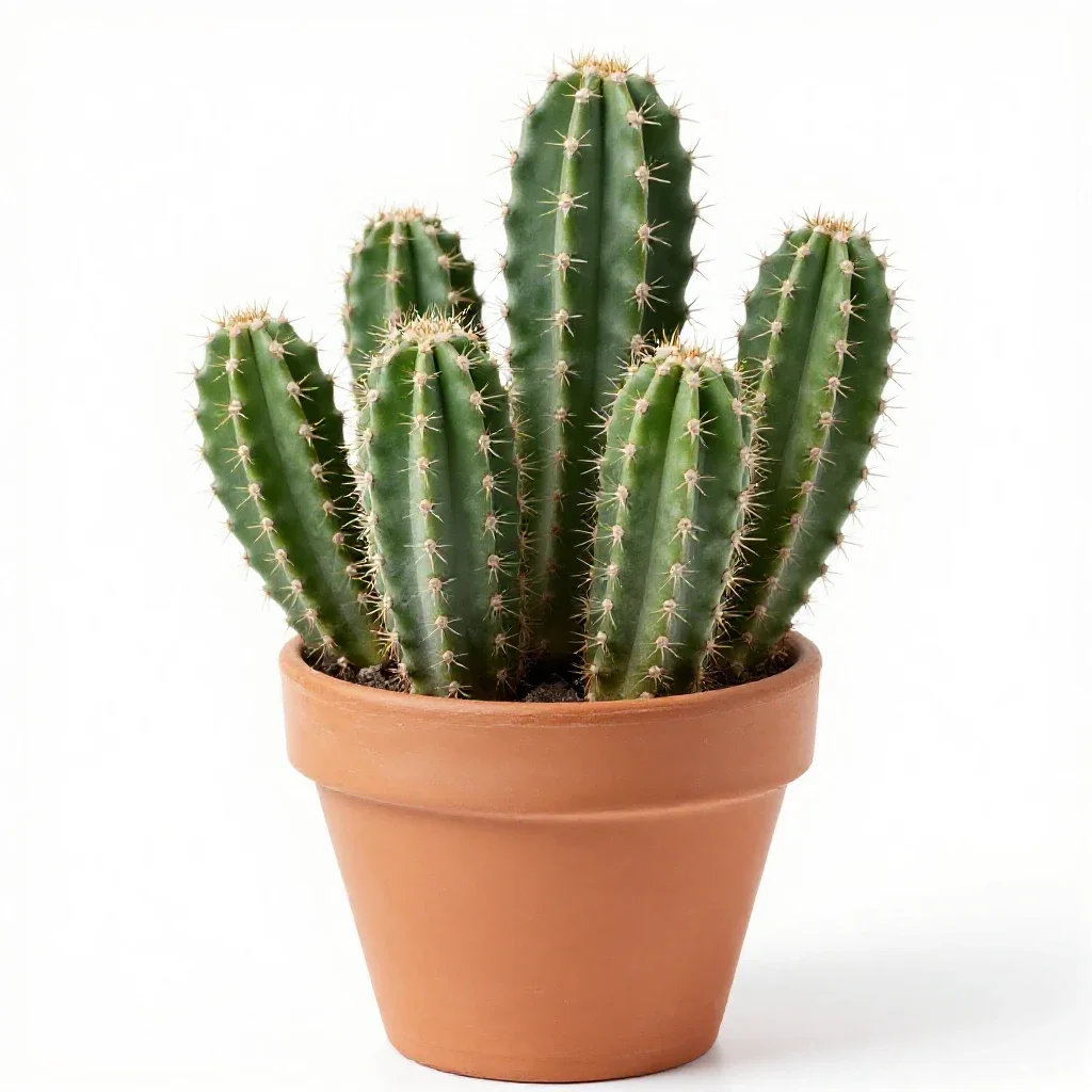 Cactus cluster in terracotta isolated on a white background