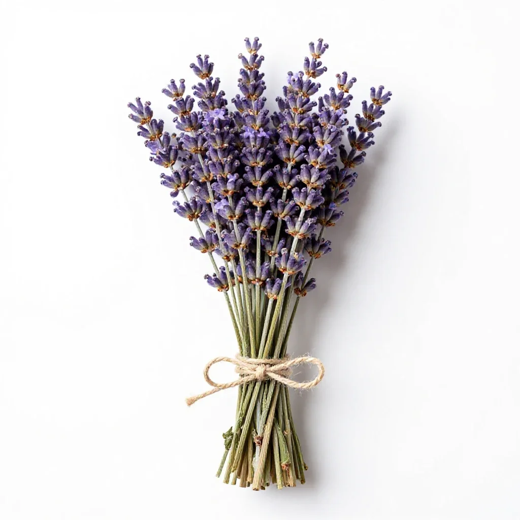 Lavender bunch tied with twine isolated on a white background