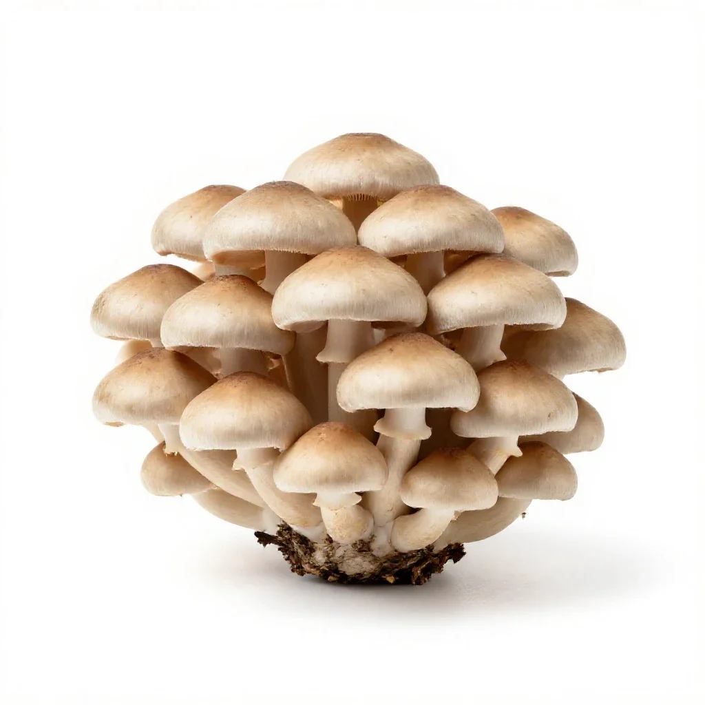 Mushroom cluster on bark isolated on a white background
