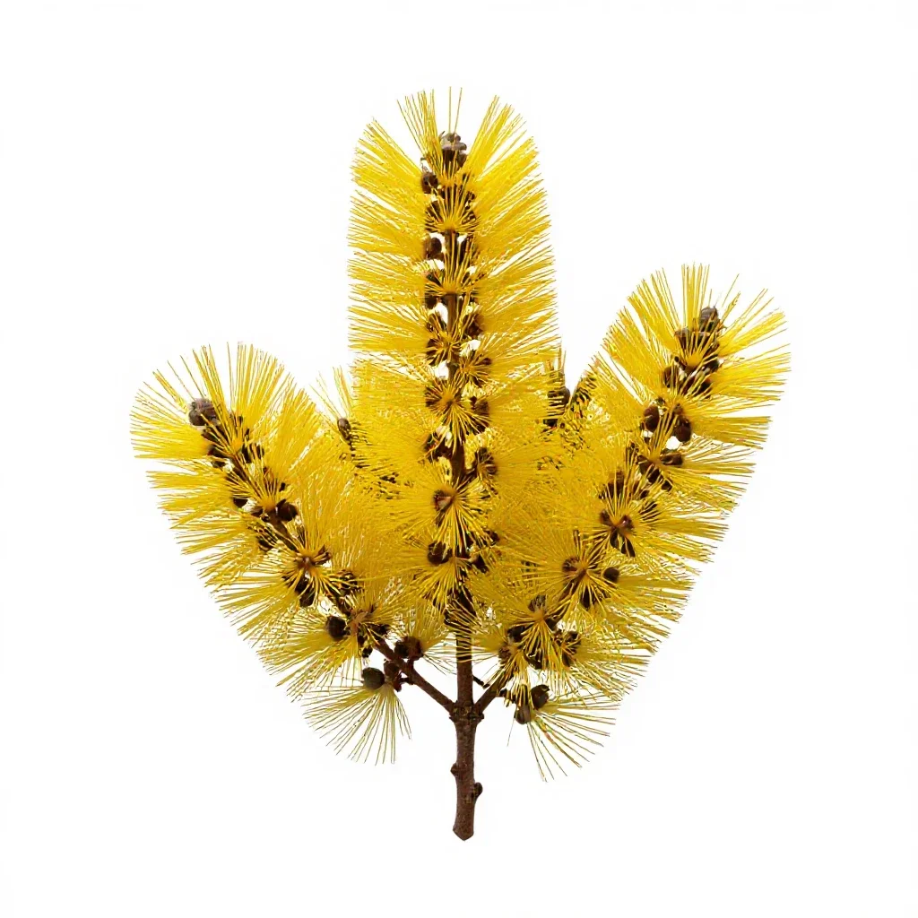 Pohutukawa branch in flower isolated on a white background