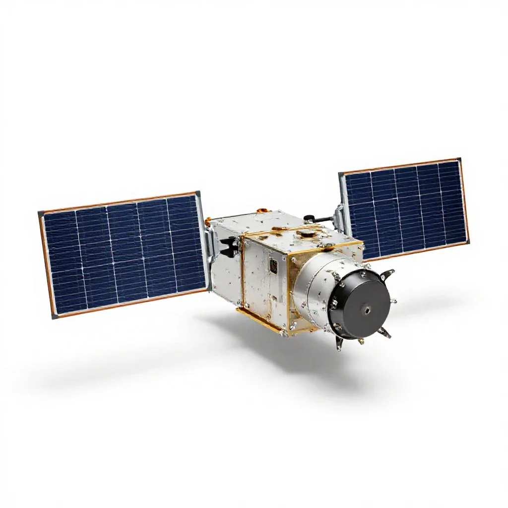 Satellite bus with solar wings isolated on a white background