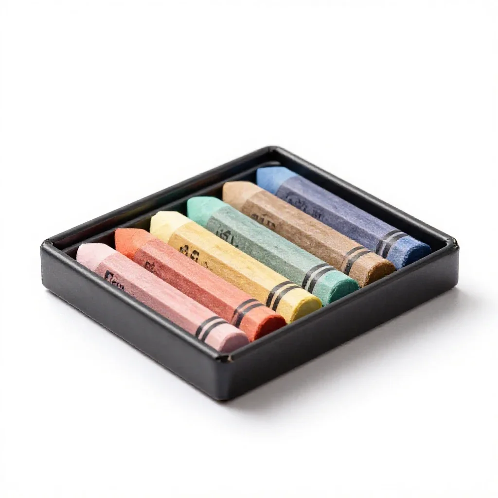 Box of pastels isolated on a white background