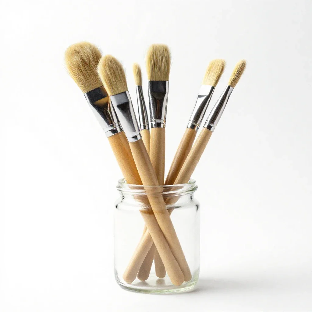 Jar of brushes isolated on a white background