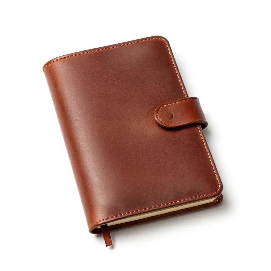 Leather-bound journal isolated on a white background