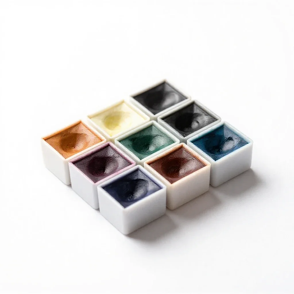 Set of watercolour pans isolated on a white background