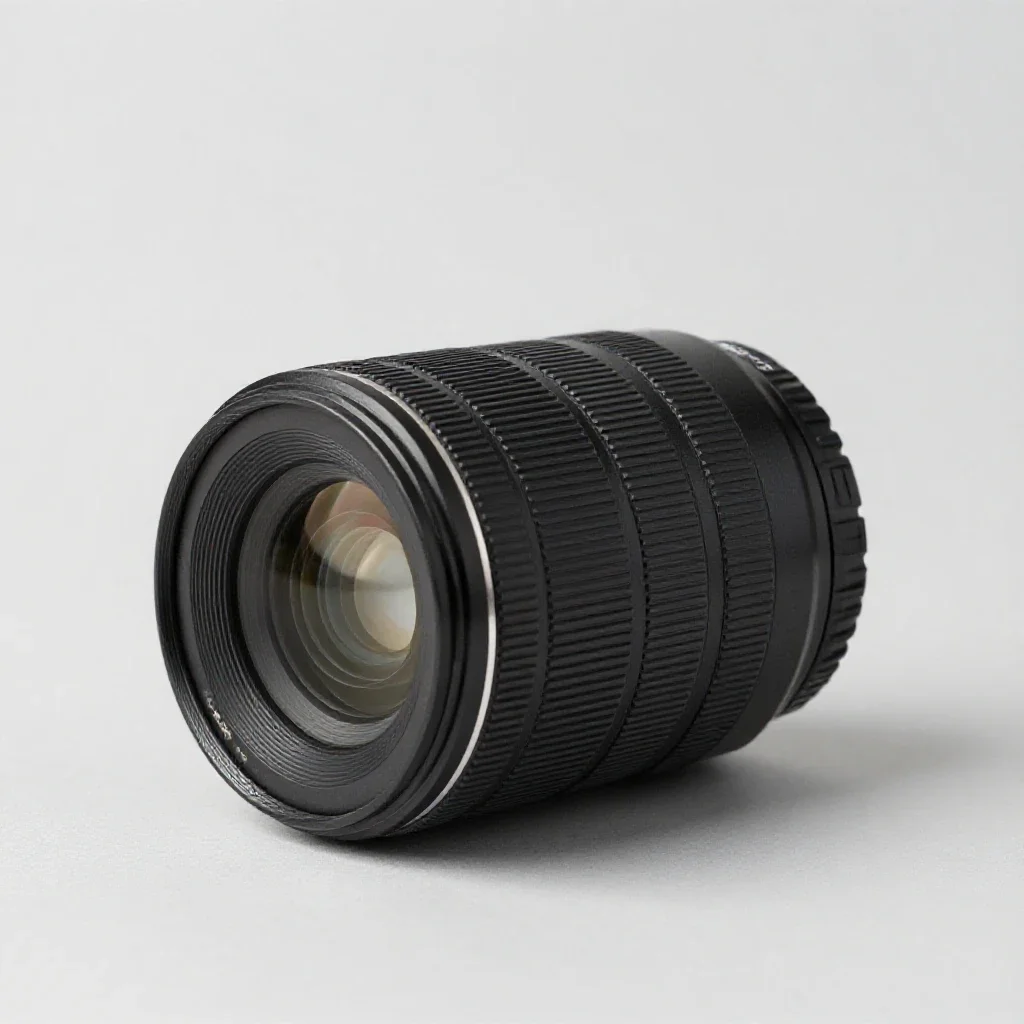 Mirrorless camera with a prime lens isolated on a white background