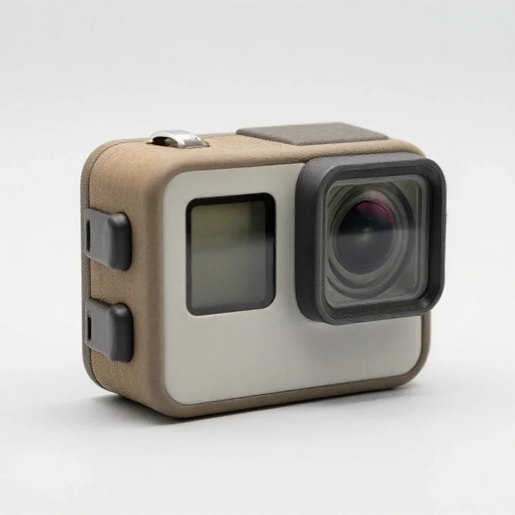 Action camera in a housing isolated on a white background