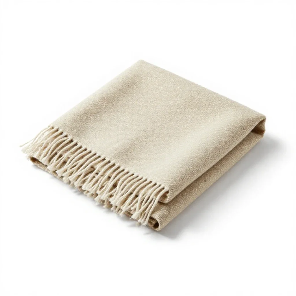 Folded wool throw with fringe isolated on a white background