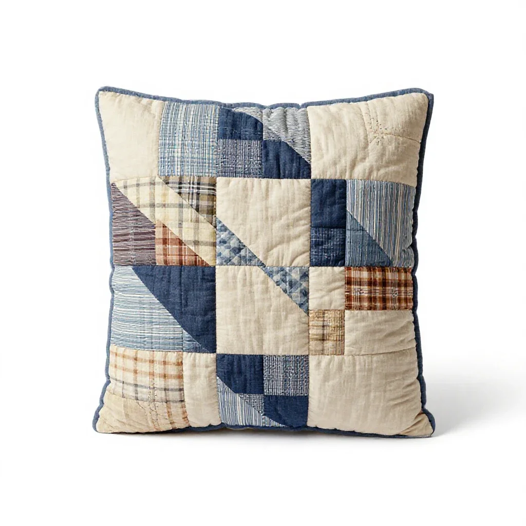 Patchwork quilt folded into a square isolated on a white background