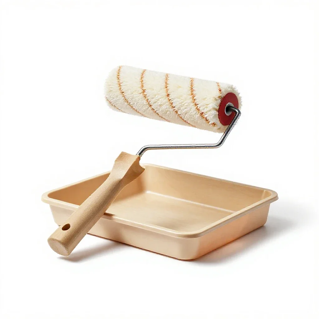 Paint roller and tray isolated on a white background