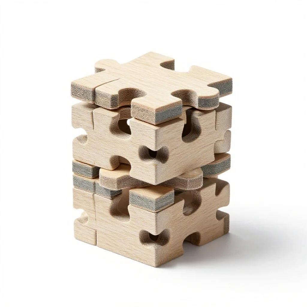 Jigsaw puzzle piece stack isolated on a white background