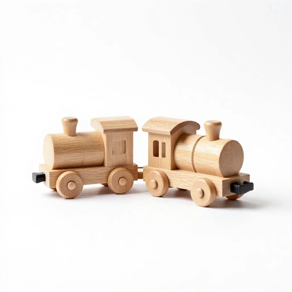 Wooden train track piece isolated on a white background
