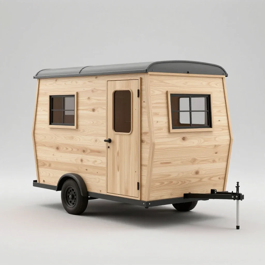 Tiny house on a trailer isolated on a white background