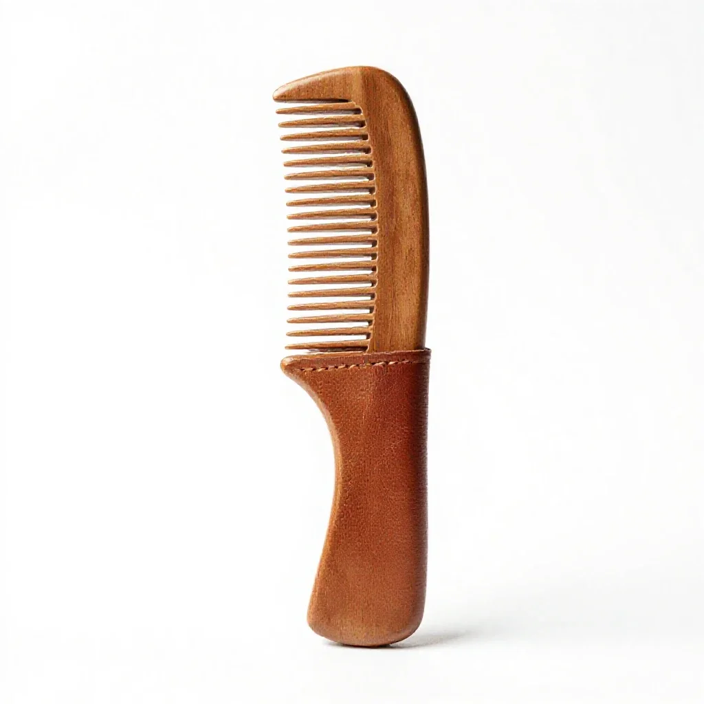 Comb in a leather sleeve isolated on a white background