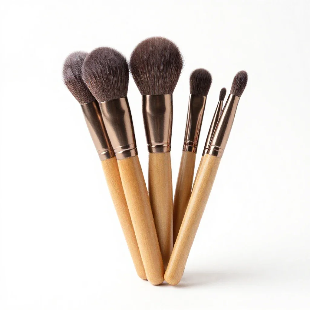 Makeup brush set in a cup isolated on a white background